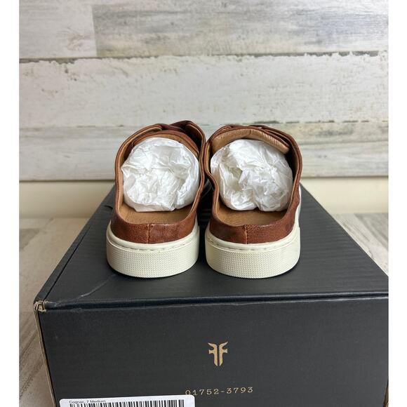 Frye Women's 7 cognac brown Ivy Low Lace Mule Leather lace up sneaker shoe new - Picture 5 of 9